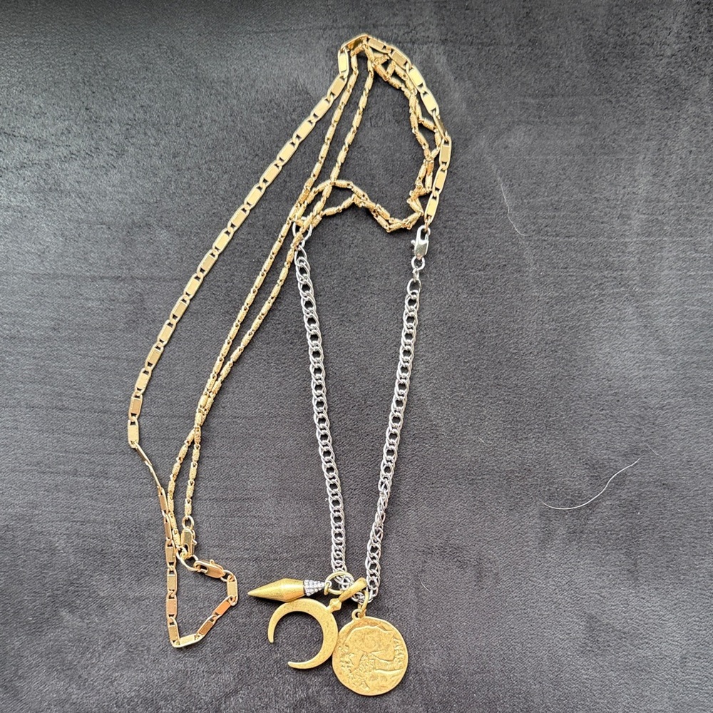 Stella & Dot Gold and Silver Long Charm Necklace